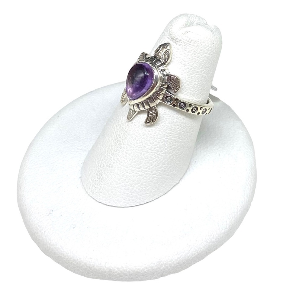 Amethyst Turtle Ring Solid Sterling Silver 925 Genuine Natural Stone Size 6 - Picture 2 of 6